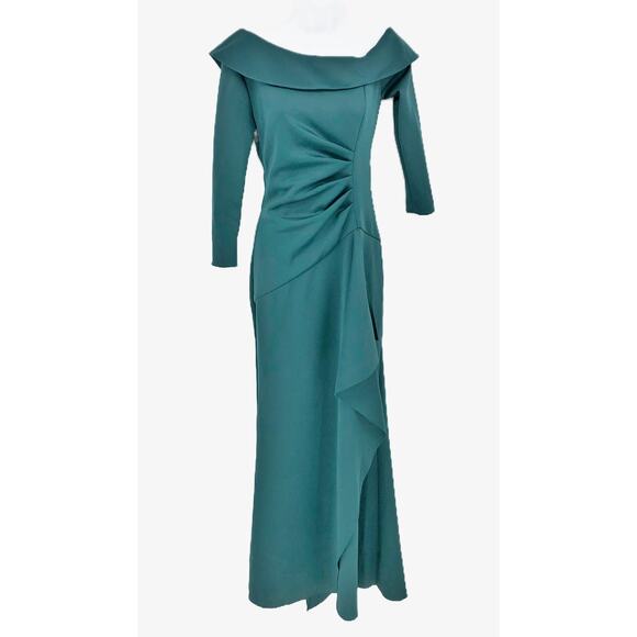 XSCAPE Women's Darla One Shoulder Scuba Crepe Dress 4 Green Long Sleeve NWOT - Picture 3 of 13
